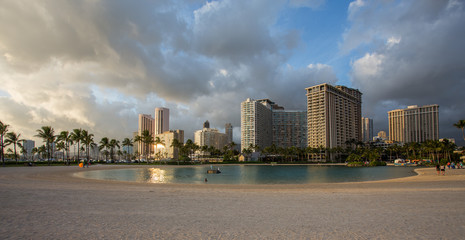 Honolulu downtown at night, Oahu Hawaii