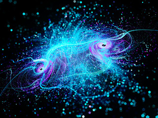 Wall Mural - Glowing blue curves in space with particles