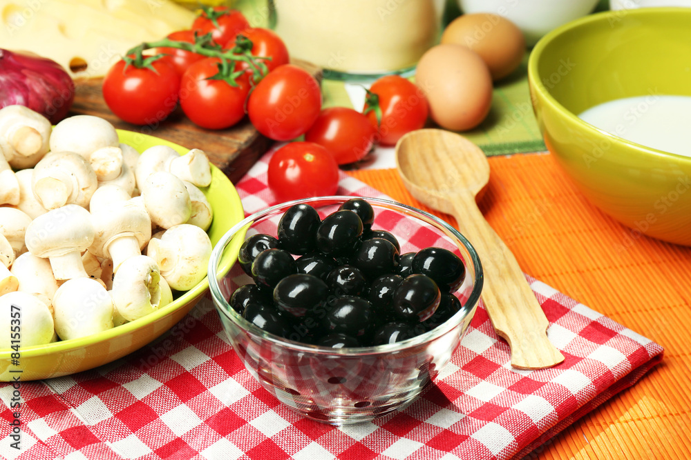 Food ingredients for cooking on table close up