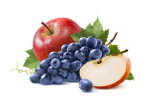 Red Apple And Blue Grapes Isolated On White Background