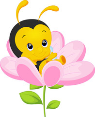 Wall Mural - cute little bee on sunflower