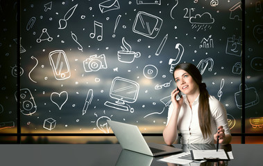 Poster - Businesswoman with social media symbols