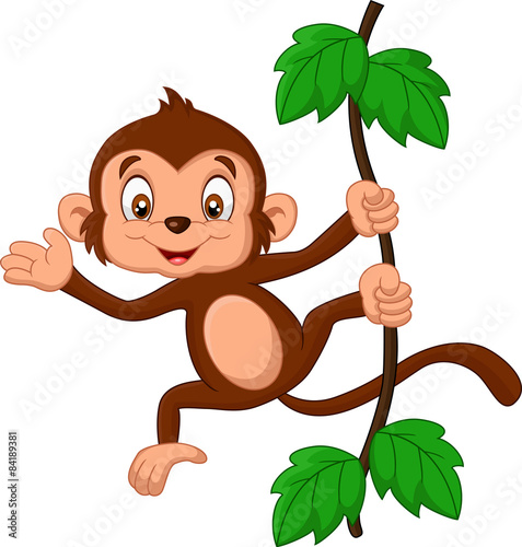 Fototapeta na wymiar Cartoon baby monkey waving