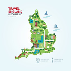 Wall Mural - Infographic travel and landmark England,United Kingdom map shape