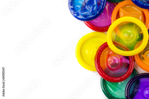 Cuadros en Lienzo colorful condom on white background