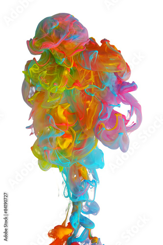 Clouds of bright colorful ink mixing in water