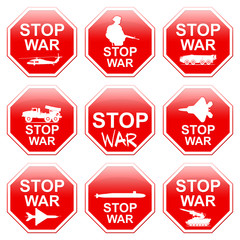 Wall Mural - Nine signs stop war  on white background.