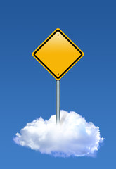 Wall Mural - Yellow road sign on a cloud on a blue background.