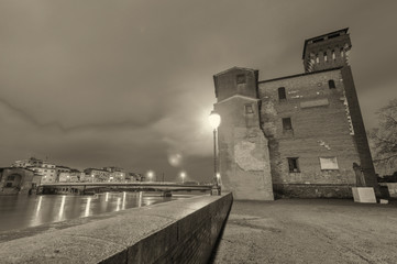 Wall Mural - Black and white view of Pisa Citadel