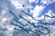 A group of the blue flags and sky