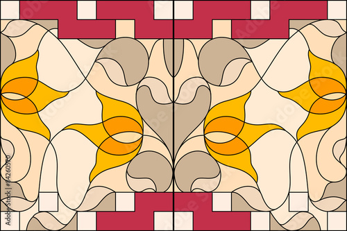 Fototapeta do kuchni Stained glass window. Composition of stylized tulips, leaves, ge