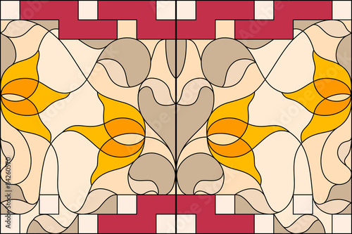 Fototapeta dla dzieci Stained glass window. Composition of stylized tulips, leaves, ge