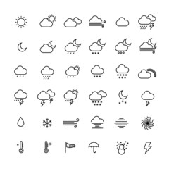 collection of weather line icons on white background. vector ill