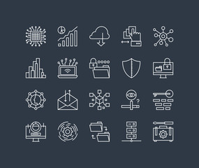Aufkleber - Network data process line icons set