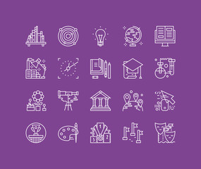 Poster - education elements line icons set