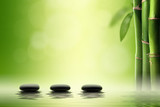 Zen concept. Black spa stones in bamboo forest.
