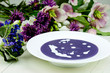 Violet potato and leek soup with cream