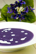 Violet potato and leek soup with cream