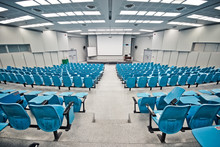 An Empty Large Lecture Room / University Classroom