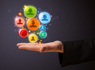 social network icons in the hand of a businessman