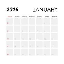 Template Of Calendar For January 2016
