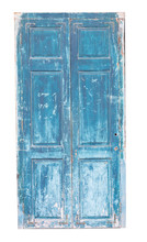 Old Blue Wooden Door Isolated On White Background
