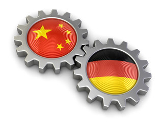 Poster - Chinese and German flags on a gears (clipping path included)