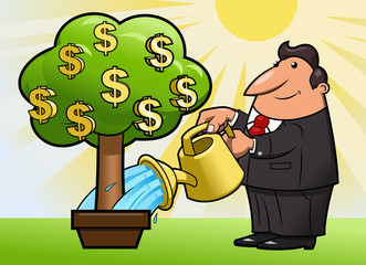 Businessman is watering the money tree 2