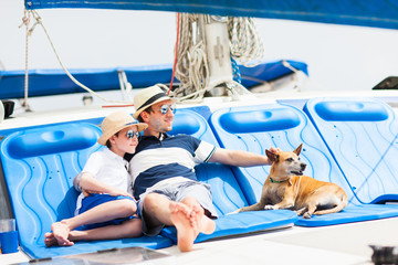 Wall Mural - Family sailing on a luxury yacht