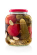 Pickled wegetables in a glass jar.