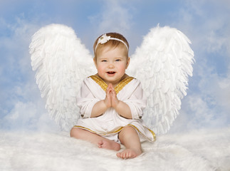 Angel Baby Wings, Angelic Cupid Toddler Kid Clasped Hands Folded