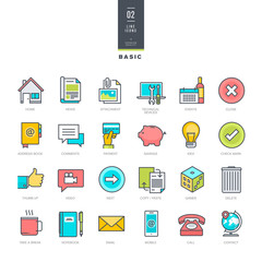 Poster - set of line modern color icons for website design