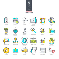 Poster - set of line modern color icons for business