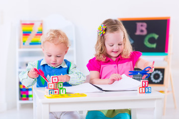 Wall Mural - Kids at preschool painting