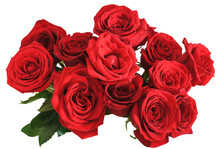 Above View Bouquet Of Red Roses Isolated