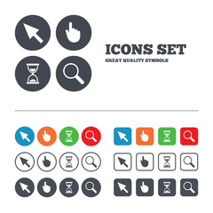 Poster - Mouse cursor icon. Hourglass, magnifier glass.