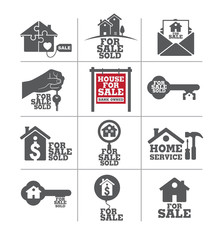 Real estate for sale icon set.