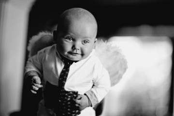 Wall Mural - child baby black and white portrait