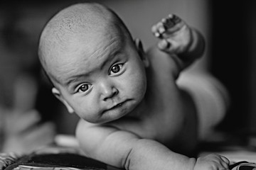 Wall Mural - child baby black and white portrait