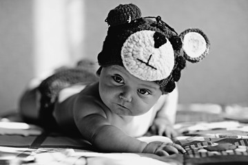 Wall Mural - child baby black and white portrait