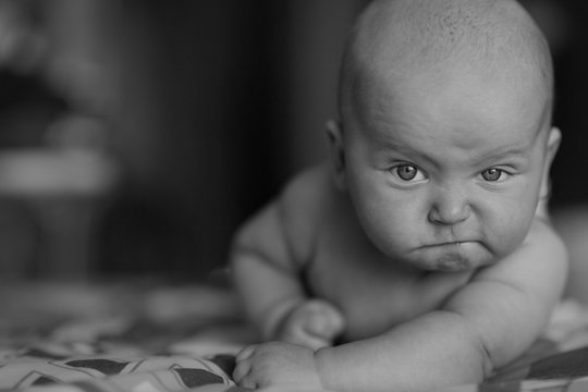 child baby black and white portrait