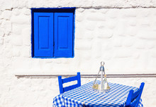 Greek Restaurant With Blue Tablecloth, Greece