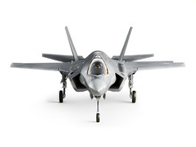 F35 Strike Aircraft Front View Isolated On A White Background.