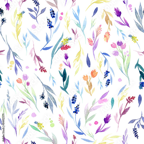Obraz w ramie Seamless vector pattern with colorful watercolor floral elements