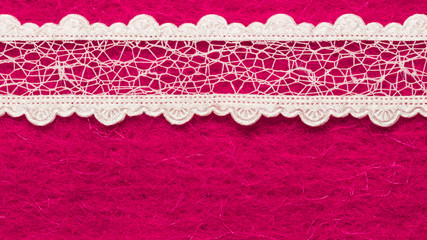 Wall Mural - Vintage white lace over pink background