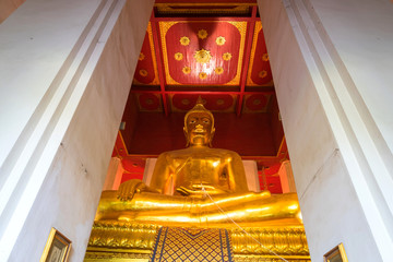 Beautiful repaired Thai art golden buddha statue in Ayuddhay, Th