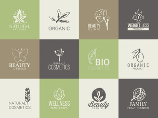 Wall Mural - Natural, organic and beauty logo template with hand drawing icon