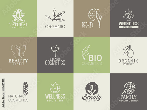 Photographie Natural, organic and beauty logo template with hand drawing icon