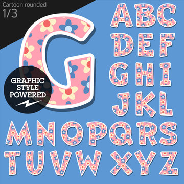 Vector children alphabet set in pretty flower style. Uppercase letters