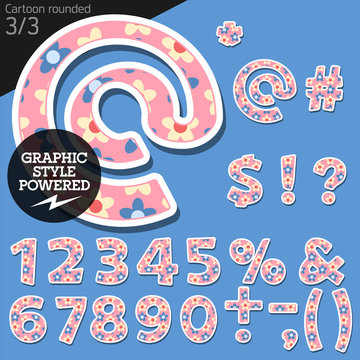 Vector children alphabet set in pretty flower style. Symbols and numbers